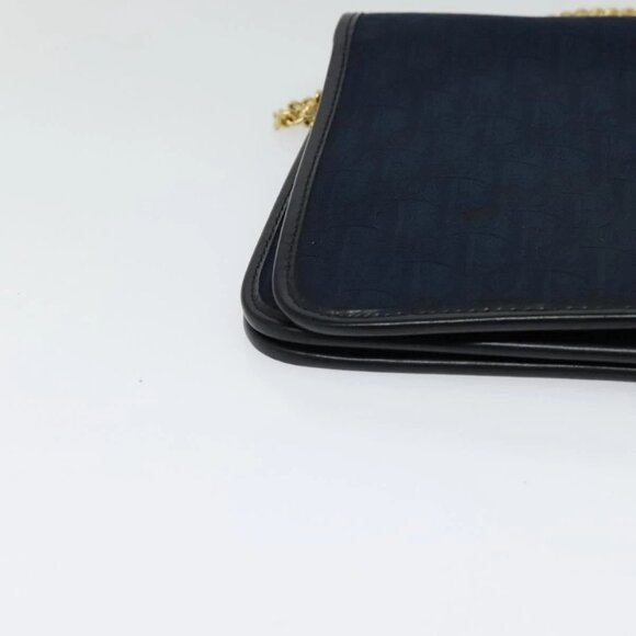 Christian Dior Trotter Canvas Chain Shoulder Bag Navy Gold Auth 125985 - Picture 4 of 16